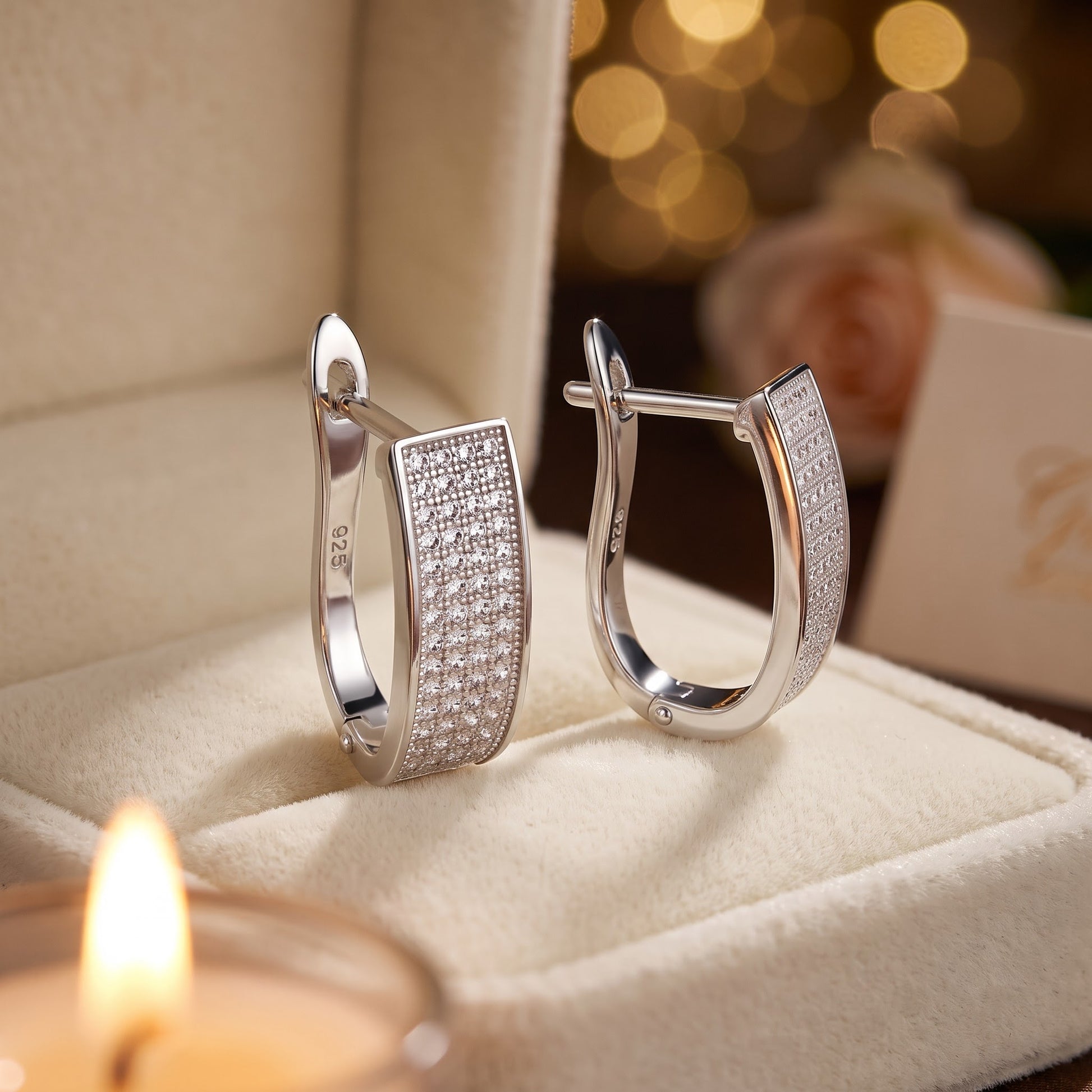Sterling Silver Clear CZ Hoop Earrings for Women with CZ, Sterling Hoops, Dainty Everyday Jewelry Gift view 2