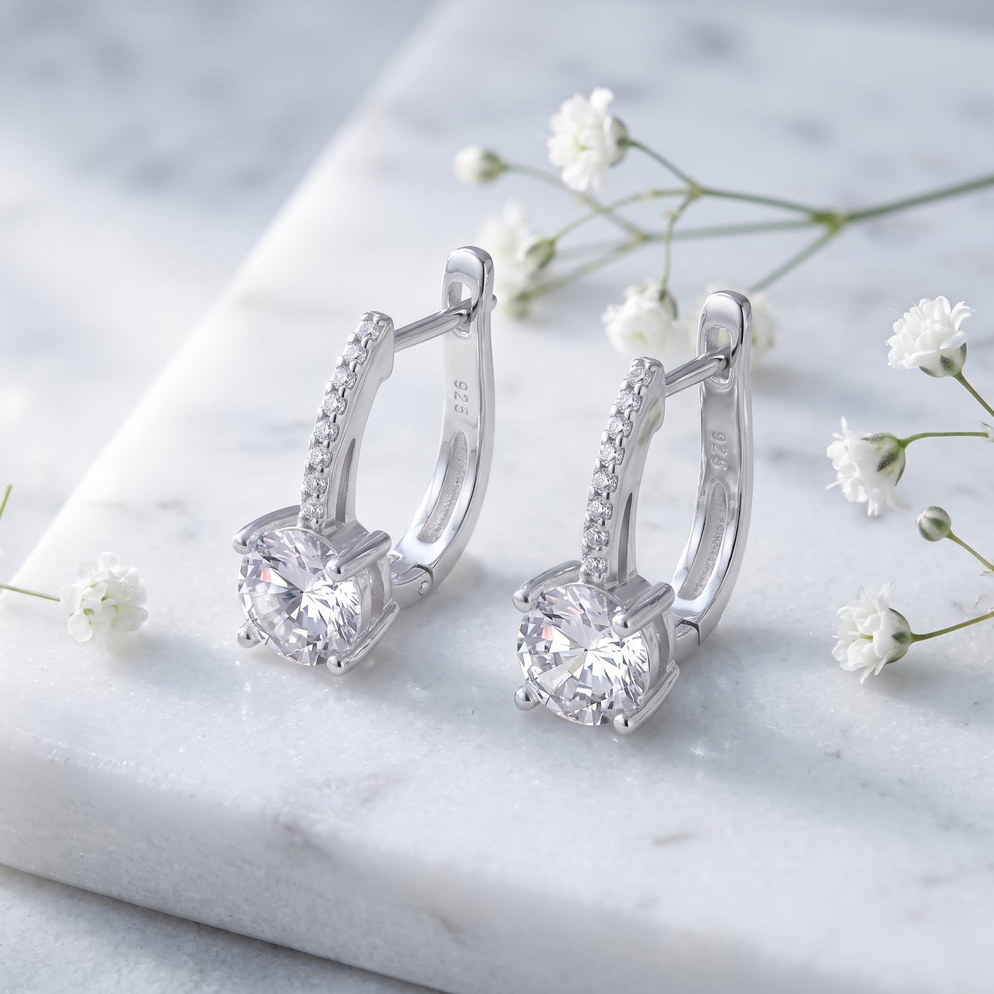 Sterling Silver Elegant Clear CZ Hoop Earrings for Women with CZ, Sterling Hoops, Dainty Everyday Jewelry Gift view 1