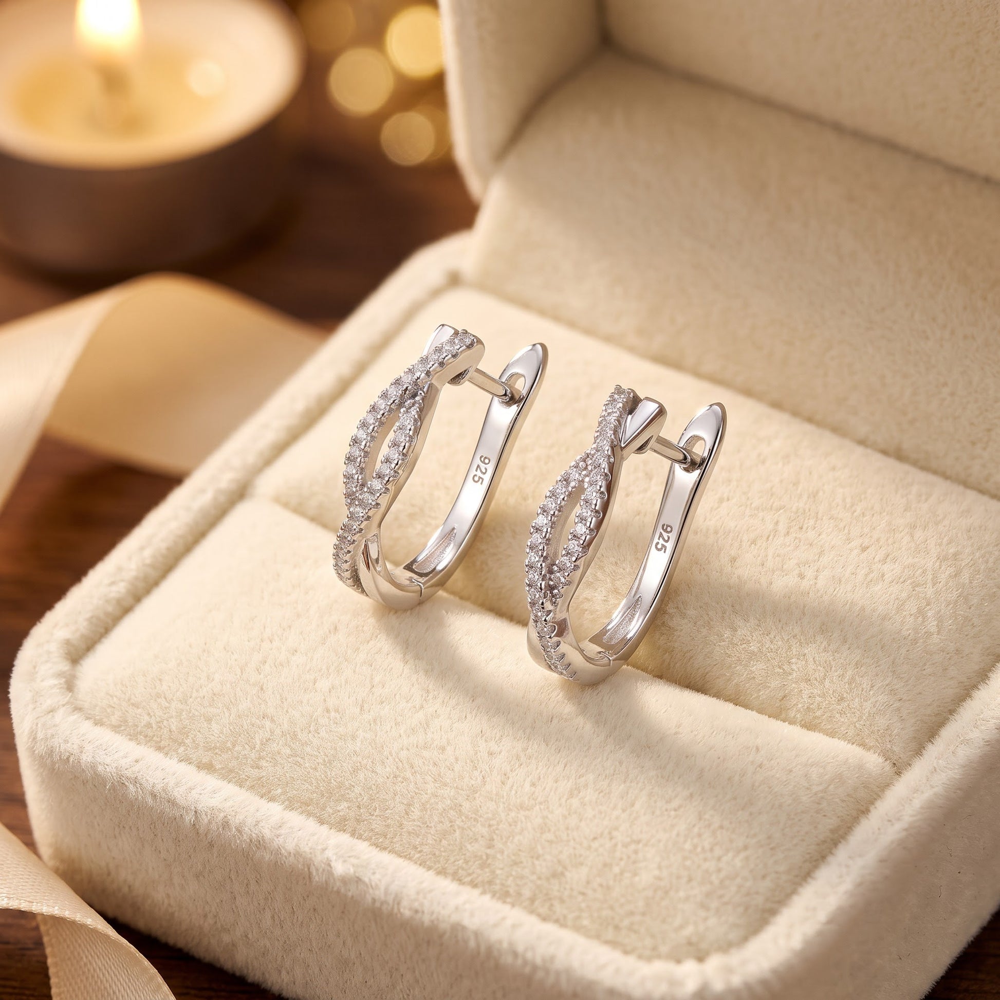 Sterling Silver Clear CZ Twist Hoop Earrings for Women with CZ, Sterling Hoops, Dainty Everyday Jewelry Gift view 2