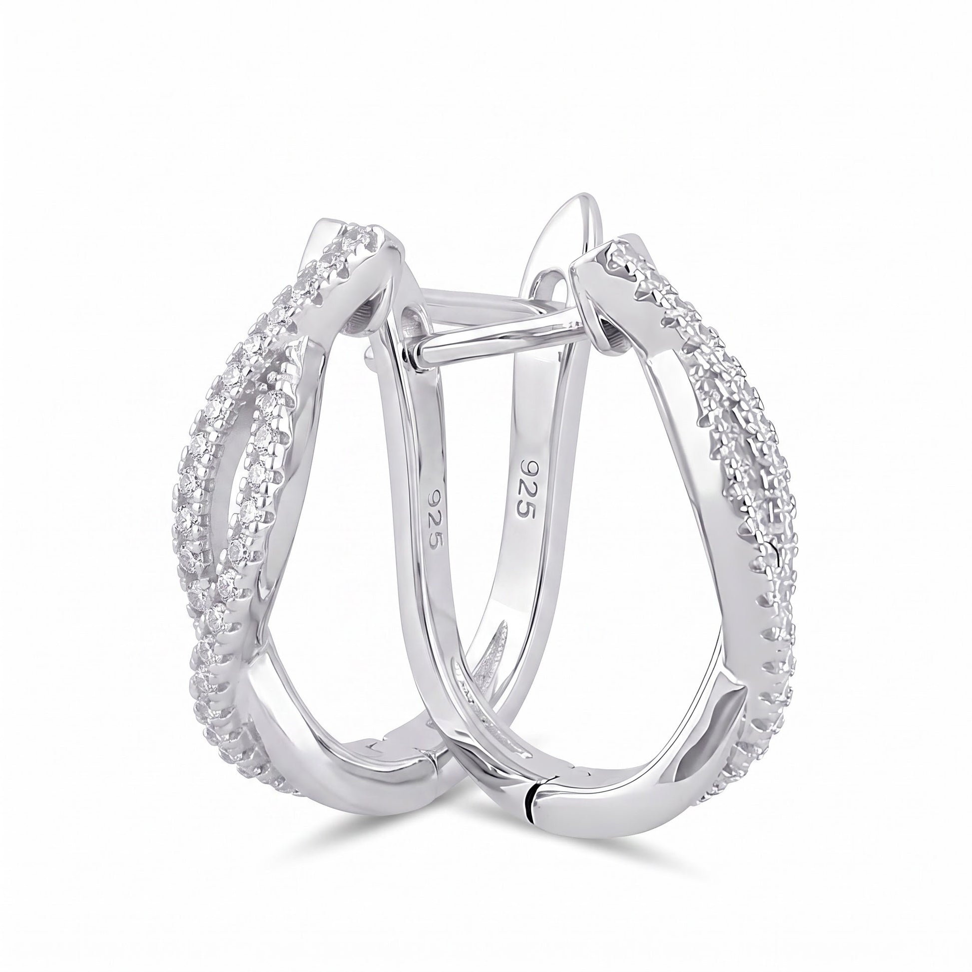 Sterling Silver Clear CZ Twist Hoop Earrings for Women with CZ, Sterling Hoops, Dainty Everyday Jewelry Gift
