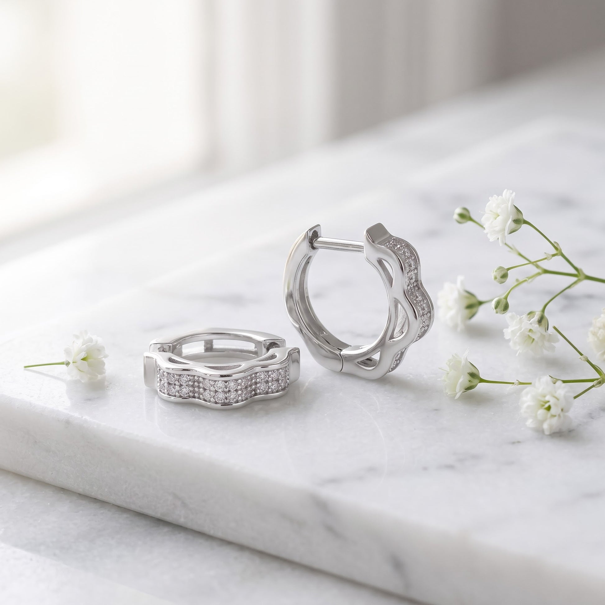 Sterling Silver 8mm Hoop Earrings for Women, 3mm Curvy Clear CZ Endless Hoops, Everyday Jewelry Gift view 1