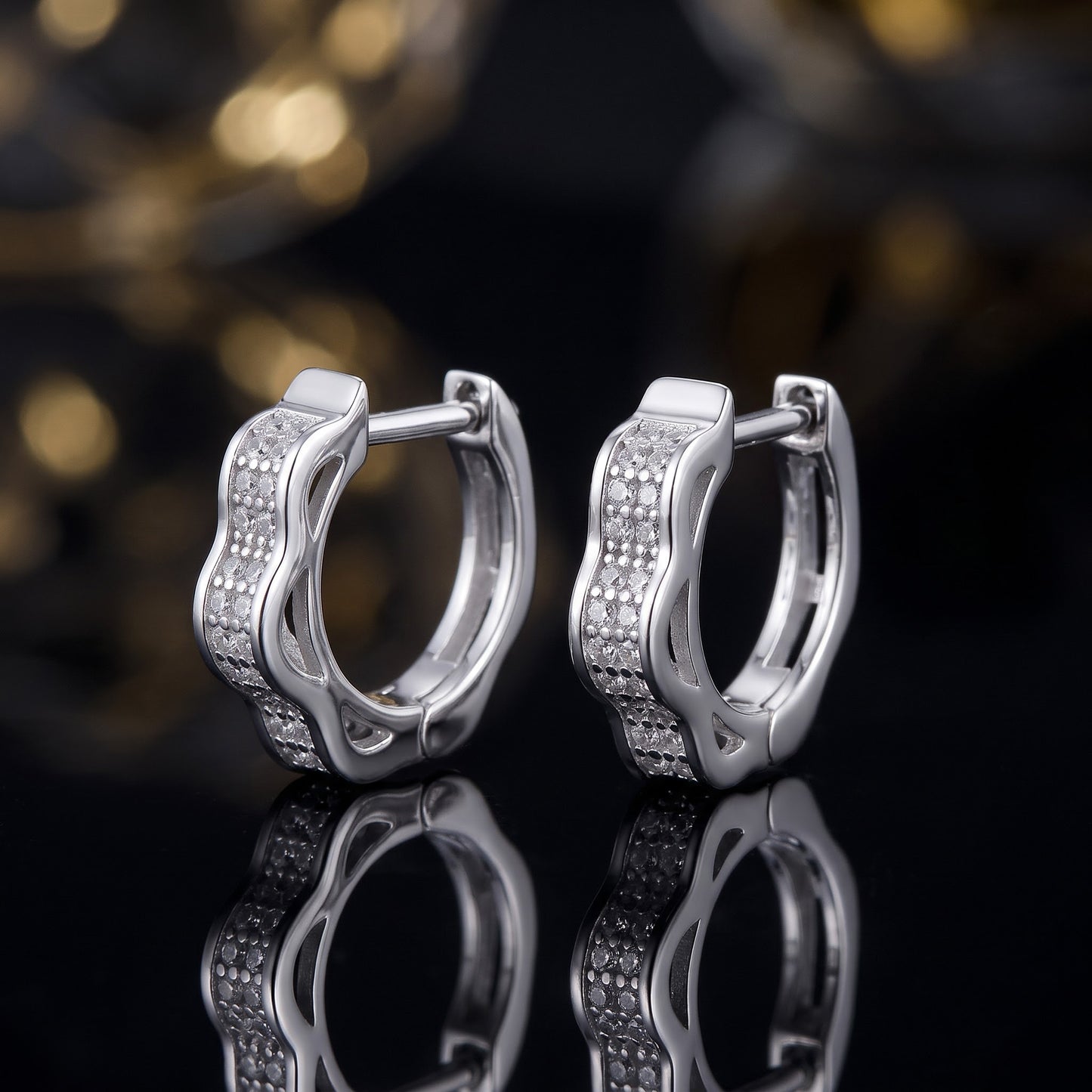 Sterling Silver 8mm Hoop Earrings for Women, 3mm Curvy Clear CZ Endless Hoops, Everyday Jewelry Gift view 3