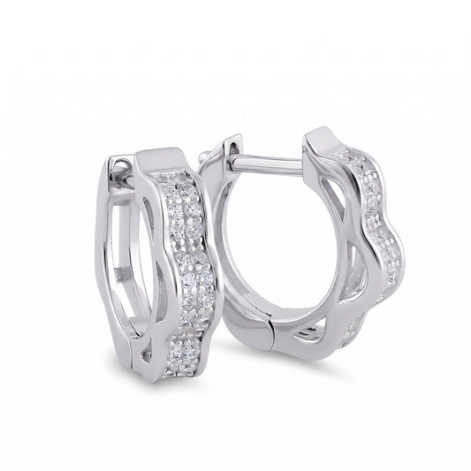 Sterling Silver 8mm Hoop Earrings for Women, 3mm Curvy Clear CZ Endless Hoops, Everyday Jewelry Gift