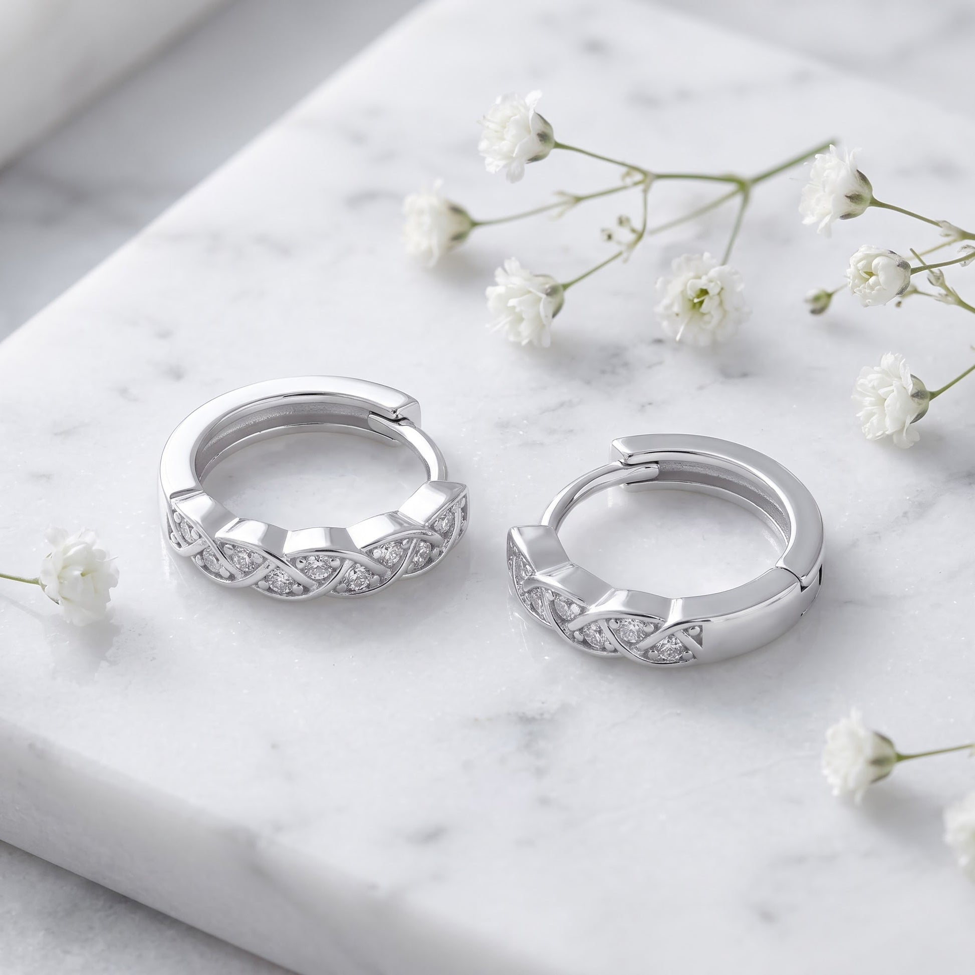 Sterling Silver 10mm Hoop Earrings for Women, 3mm Celtic Twist CZ Endless Hoops, Everyday Jewelry Gift view 1