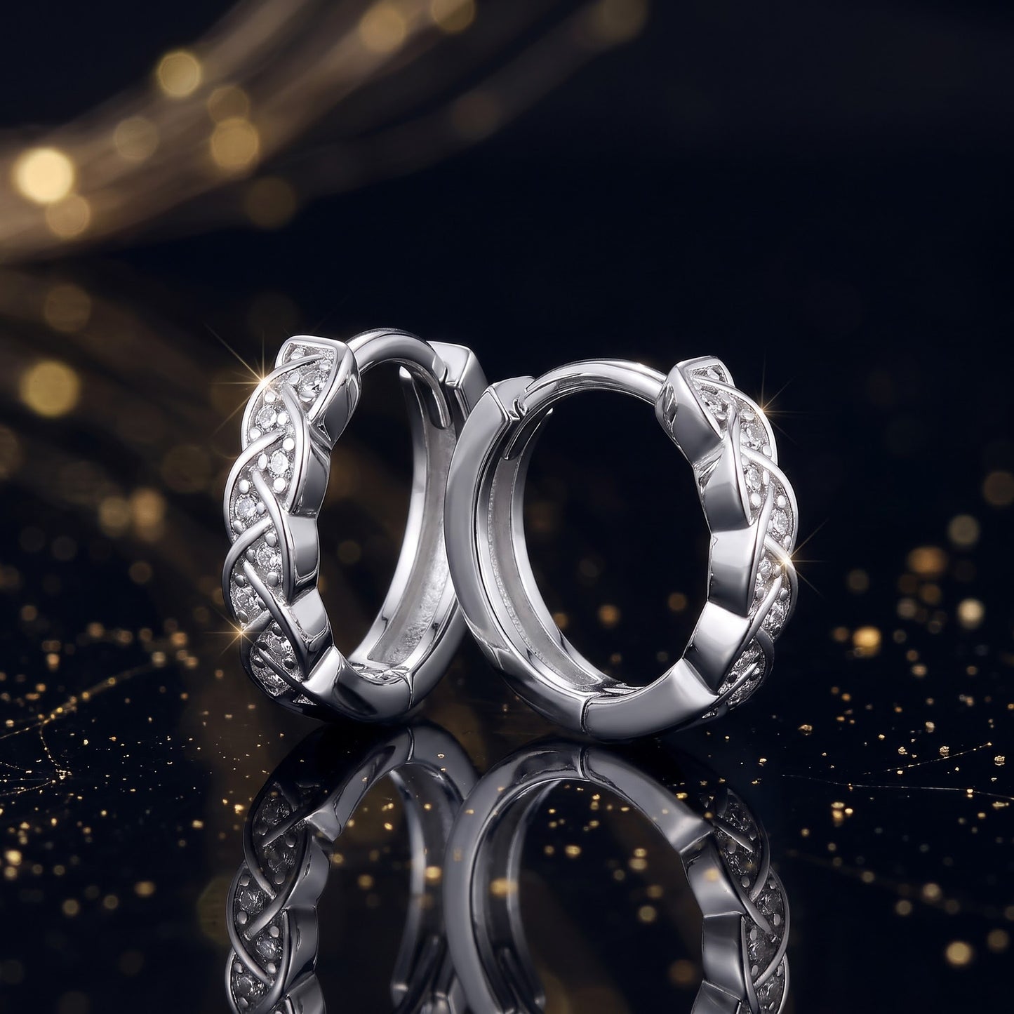 Sterling Silver 10mm Hoop Earrings for Women, 3mm Celtic Twist CZ Endless Hoops, Everyday Jewelry Gift view 3