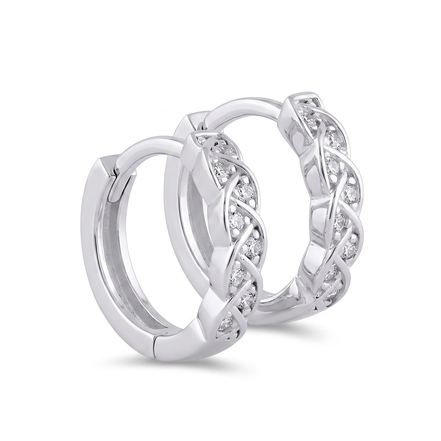 Sterling Silver 10mm Hoop Earrings for Women, 3mm Celtic Twist CZ Endless Hoops, Everyday Jewelry Gift
