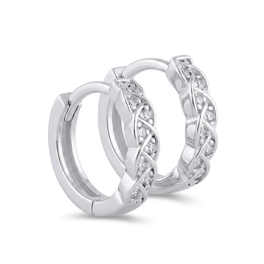 Sterling Silver 10mm Hoop Earrings for Women, 3mm Celtic Twist CZ Endless Hoops, Everyday Jewelry Gift