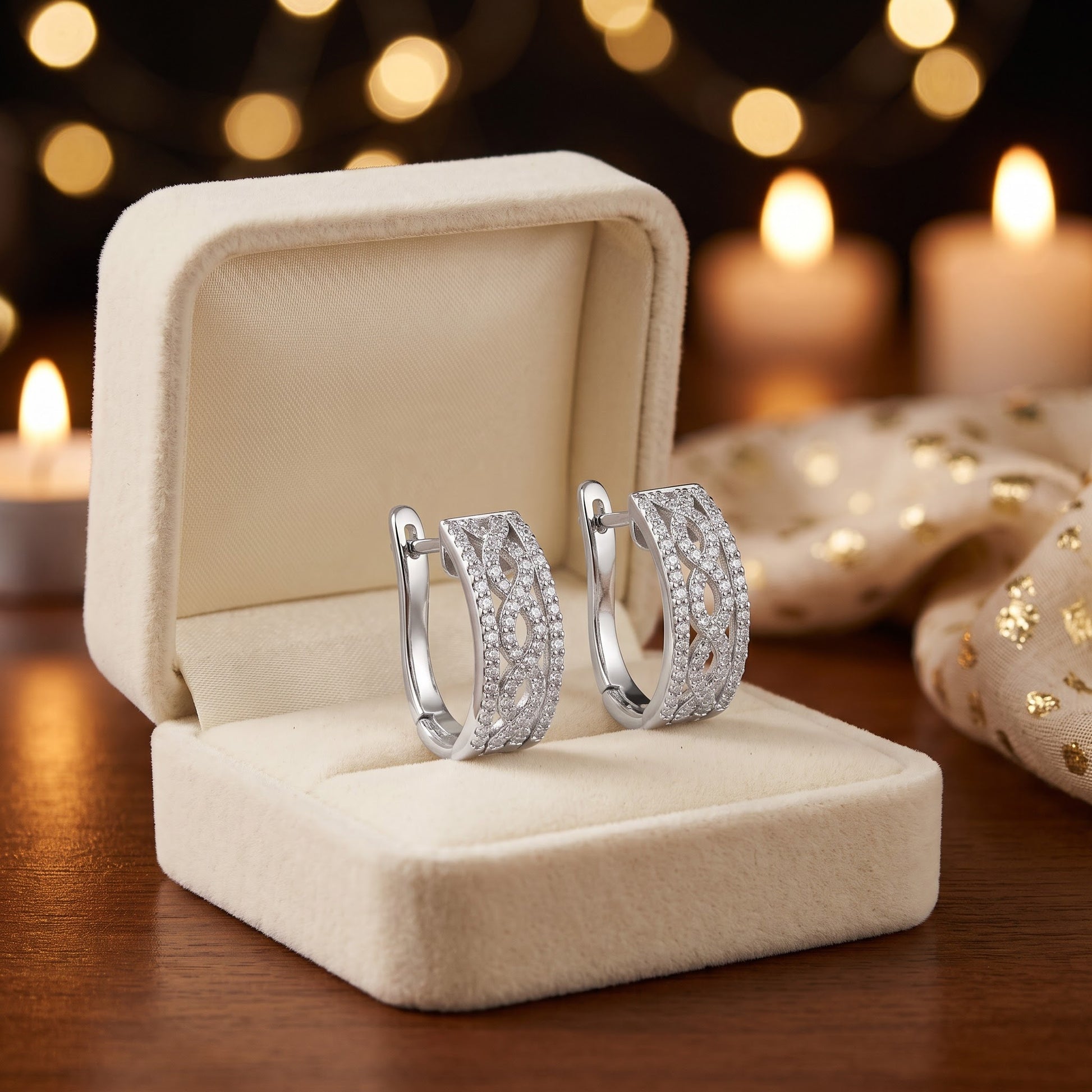 Sterling Silver Clear CZ Twist Hoop Earrings for Women with CZ, Sterling Hoops, Dainty Everyday Jewelry Gift view 2