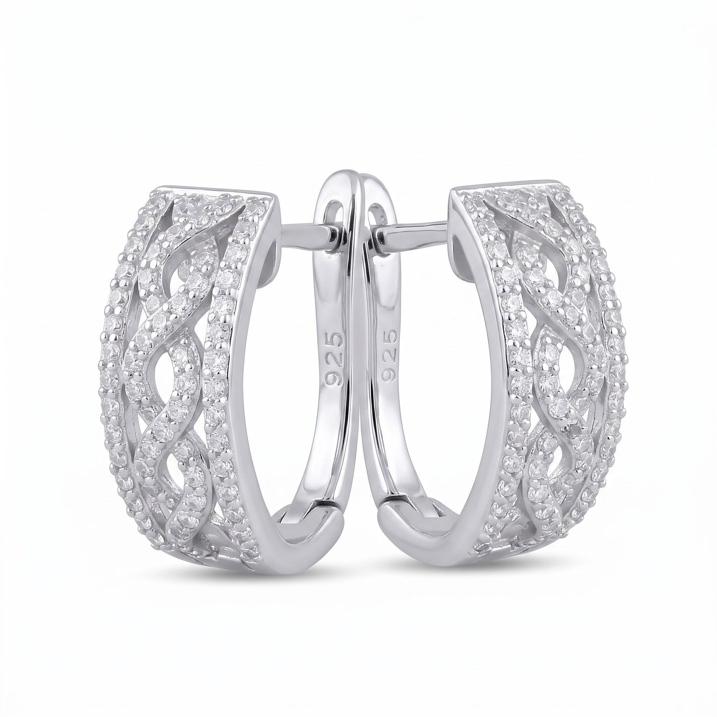Sterling Silver Clear CZ Twist Hoop Earrings for Women with CZ, Sterling Hoops, Dainty Everyday Jewelry Gift