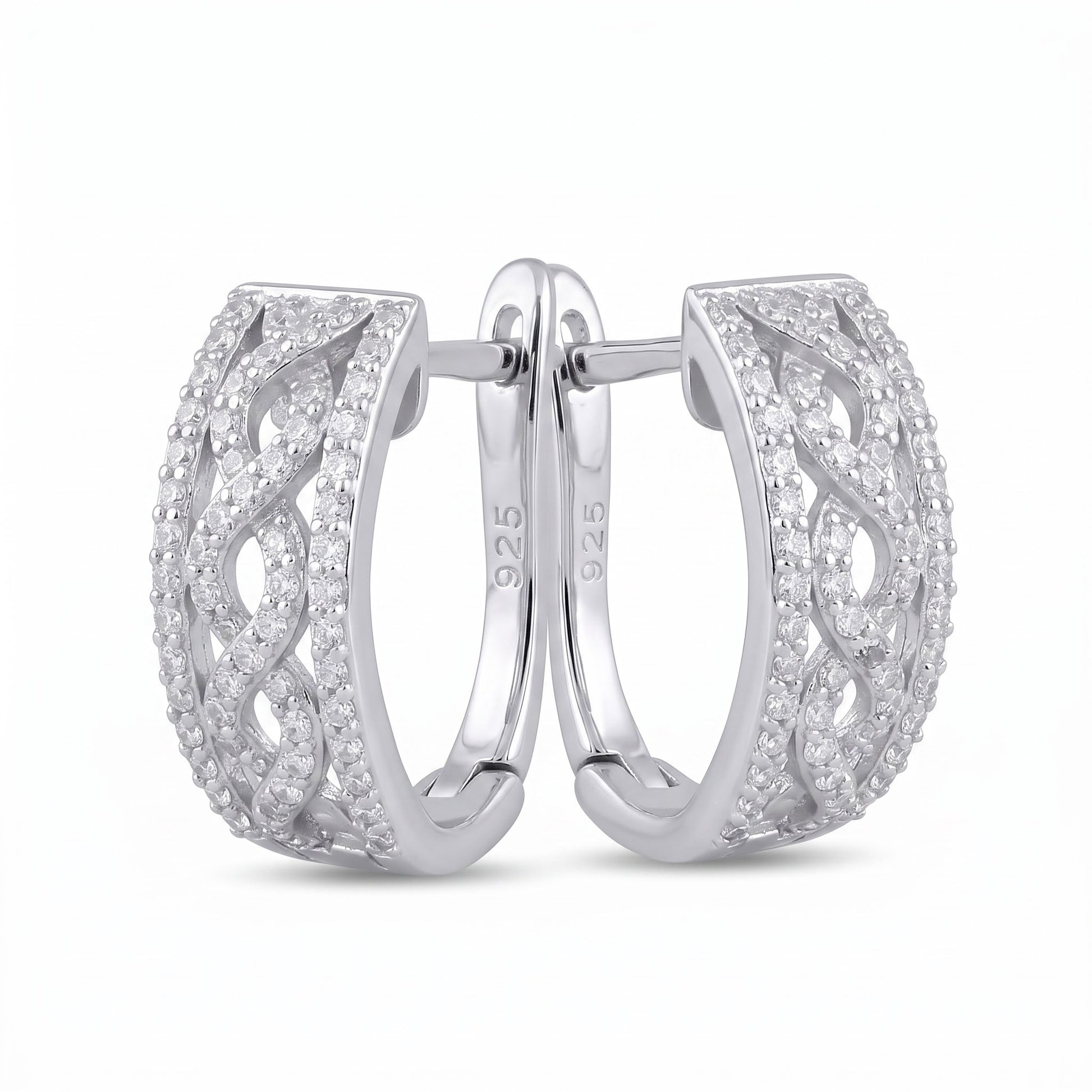 Sterling Silver Clear CZ Twist Hoop Earrings for Women with CZ, Sterling Hoops, Dainty Everyday Jewelry Gift