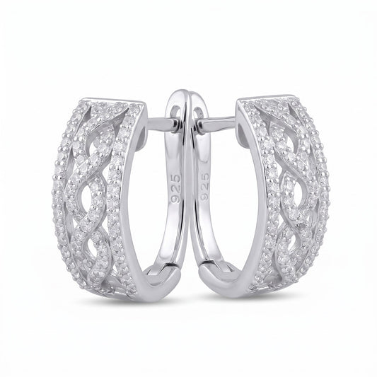 Sterling Silver Clear CZ Twist Hoop Earrings for Women with CZ, Sterling Hoops, Dainty Everyday Jewelry Gift
