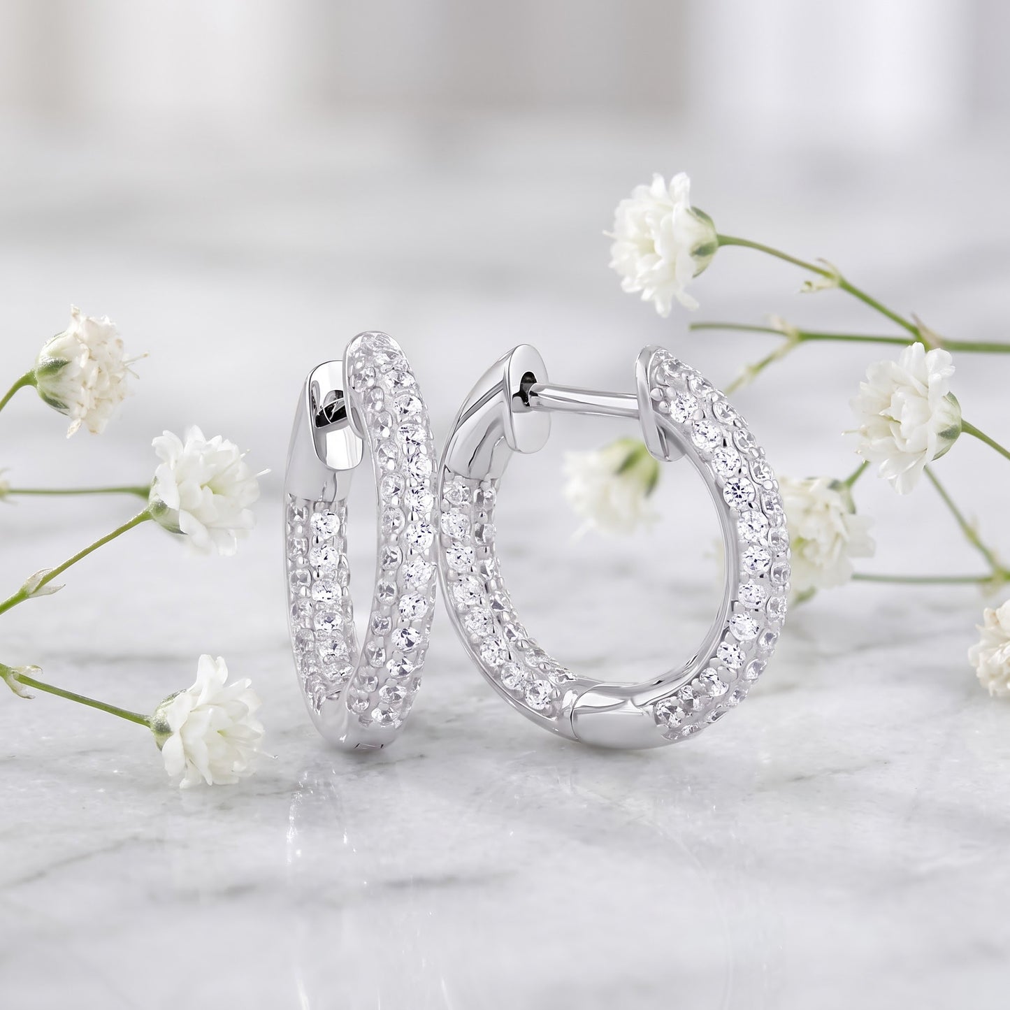 Sterling Silver 12mm Hoop Earrings for Women, 2.6mm Clear CZ Thin Cluster Endless Hoops, Everyday Jewelry Gift view 1
