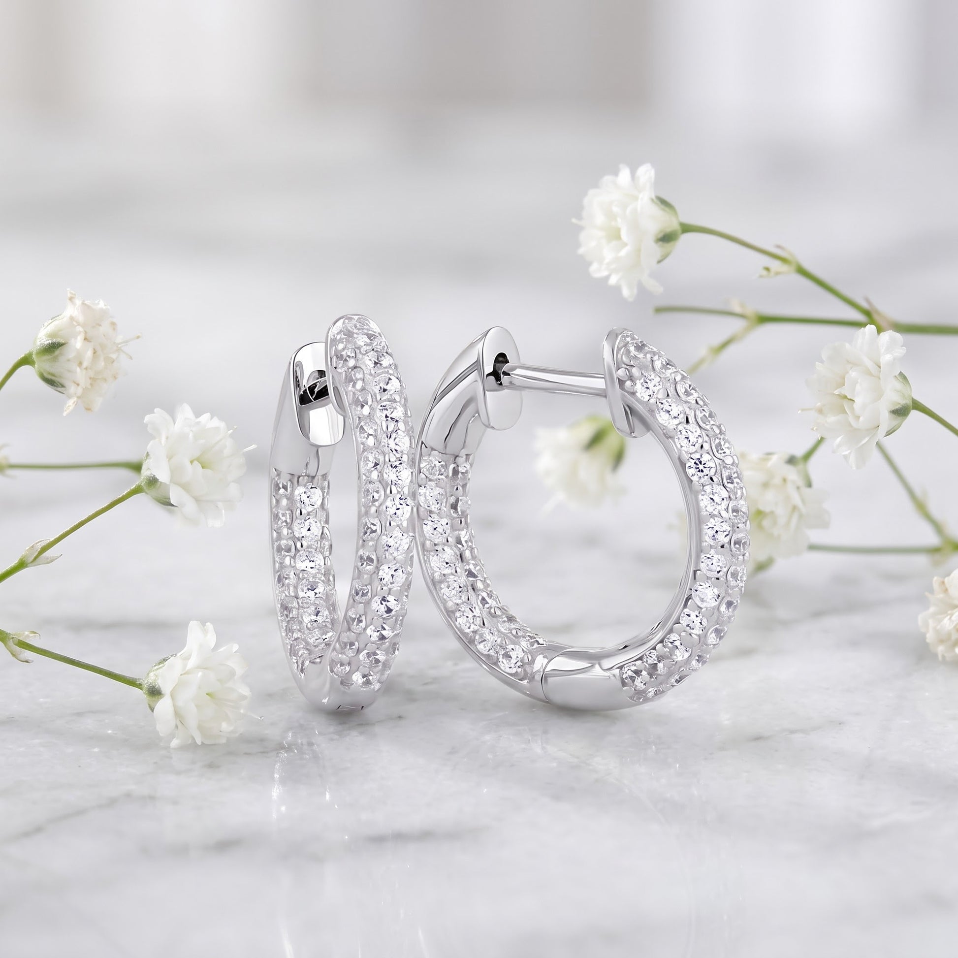 Sterling Silver 12mm Hoop Earrings for Women, 2.6mm Clear CZ Thin Cluster Endless Hoops, Everyday Jewelry Gift view 1