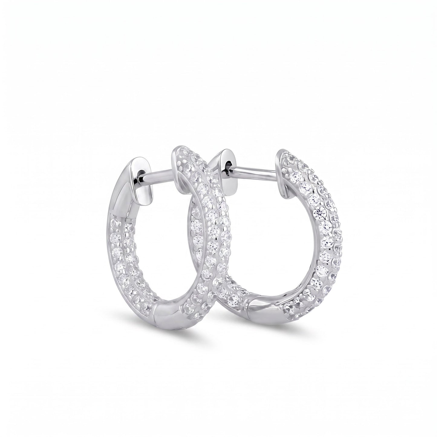 Sterling Silver 12mm Hoop Earrings for Women, 2.6mm Clear CZ Thin Cluster Endless Hoops, Everyday Jewelry Gift
