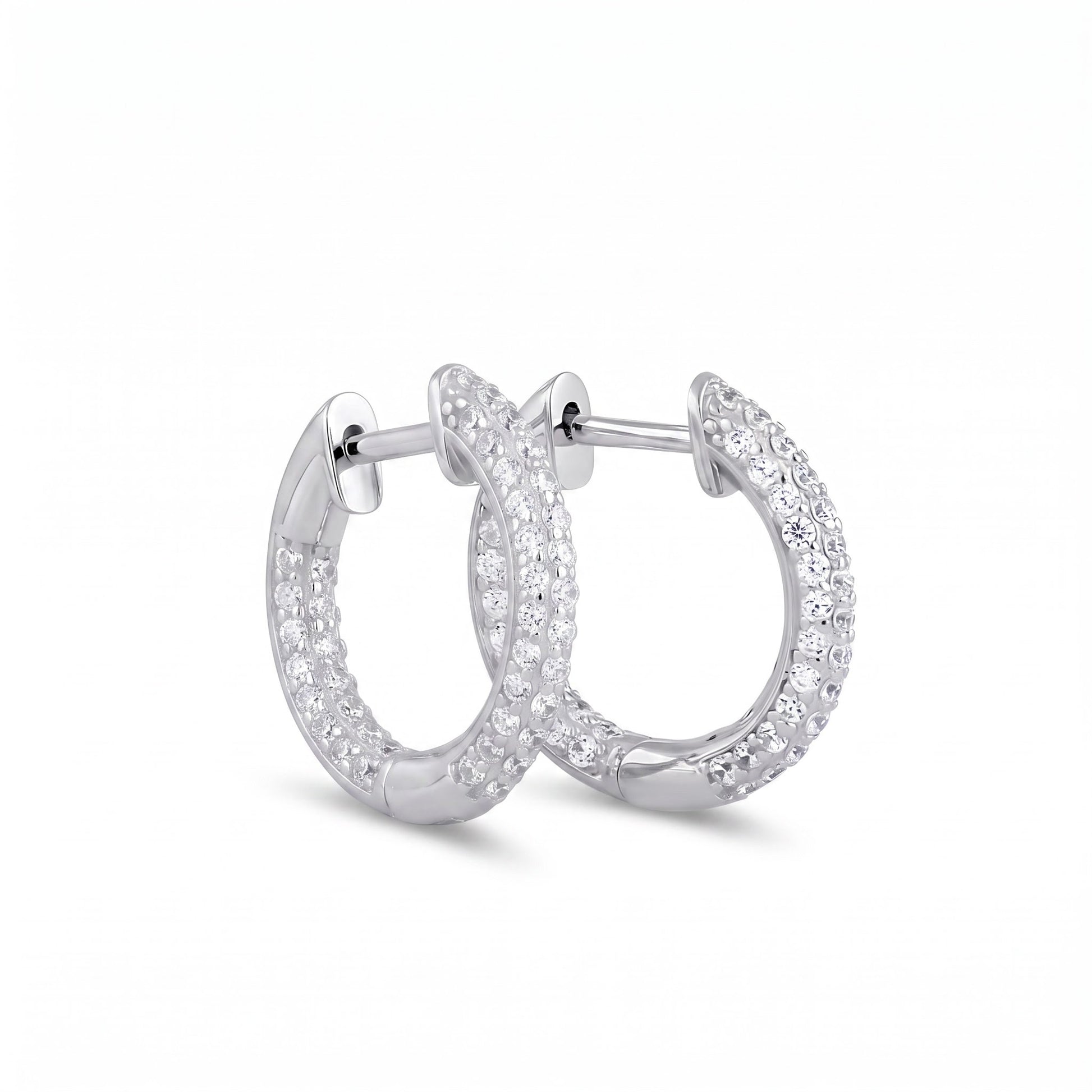 Sterling Silver 12mm Hoop Earrings for Women, 2.6mm Clear CZ Thin Cluster Endless Hoops, Everyday Jewelry Gift