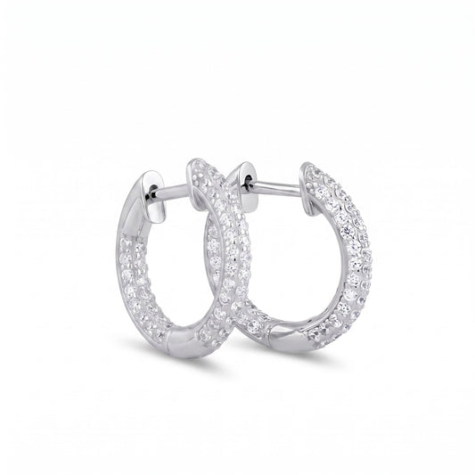 Sterling Silver 12mm Hoop Earrings for Women, 2.6mm Clear CZ Thin Cluster Endless Hoops, Everyday Jewelry Gift