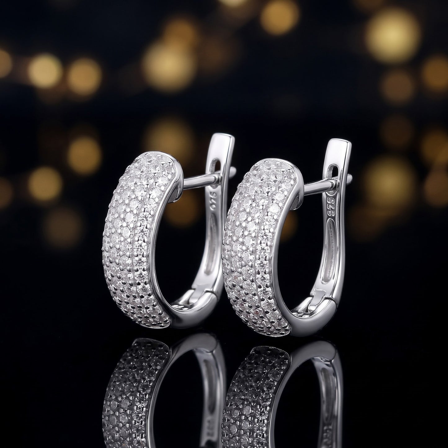 Sterling Silver Clear CZ Pave Hoop Earrings for Women with CZ, Sterling Hoops, Dainty Everyday Jewelry Gift view 3