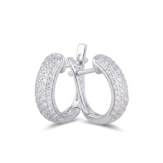 Sterling Silver Clear CZ Pave Hoop Earrings for Women with CZ, Sterling Hoops, Dainty Everyday Jewelry Gift