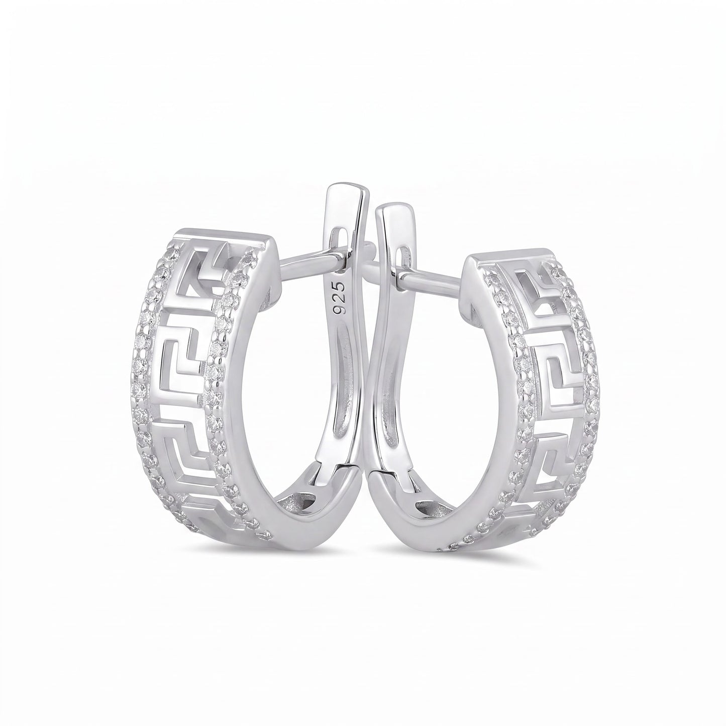 Sterling Silver Clear CZ Greek Hoop Earrings for Women with CZ, Sterling Hoops, Dainty Everyday Jewelry Gift