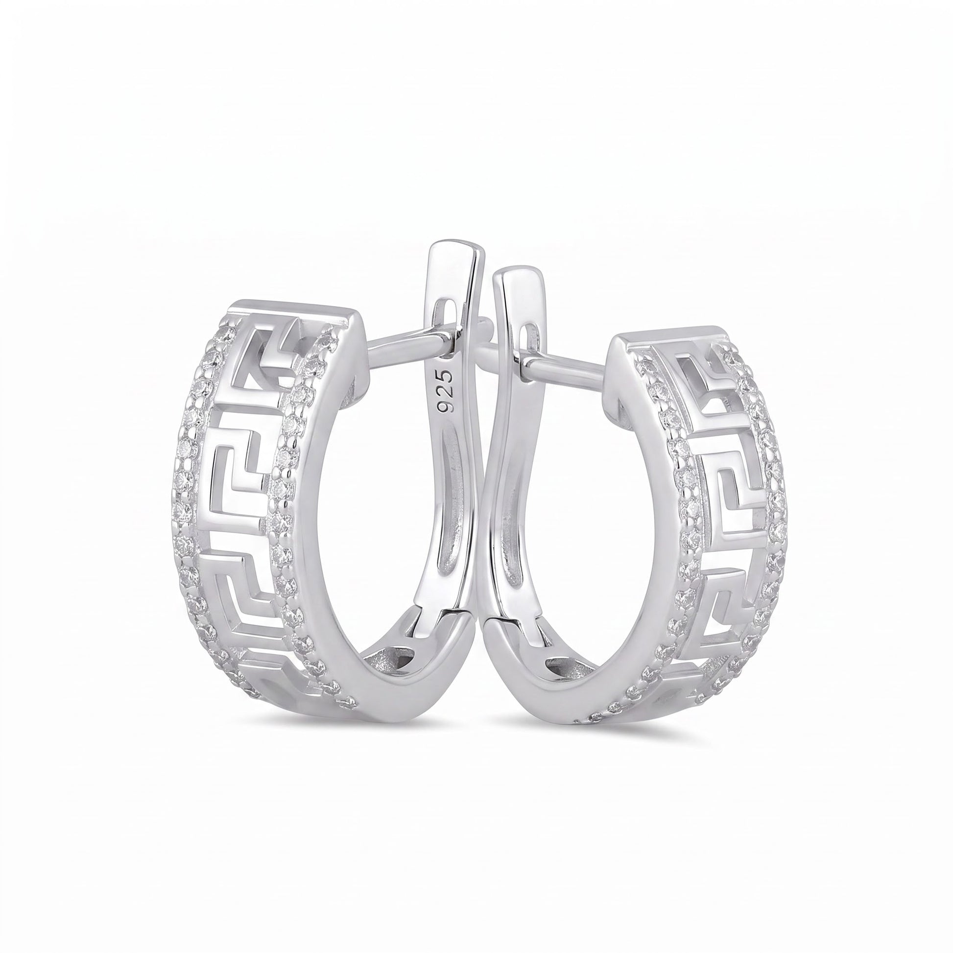 Sterling Silver Clear CZ Greek Hoop Earrings for Women with CZ, Sterling Hoops, Dainty Everyday Jewelry Gift