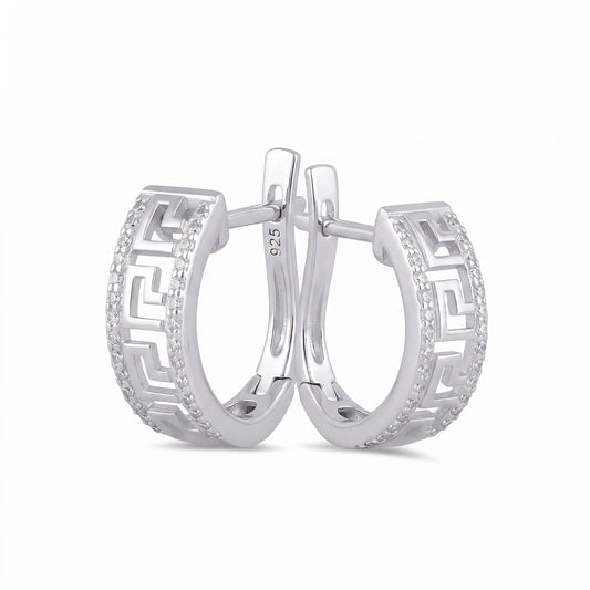 Sterling Silver Clear CZ Greek Hoop Earrings for Women with CZ, Sterling Hoops, Dainty Everyday Jewelry Gift