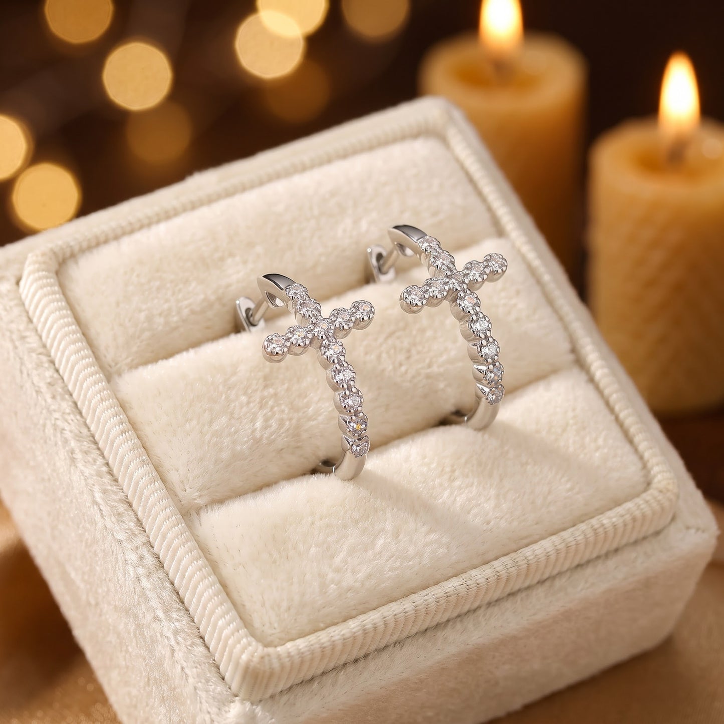 Sterling Silver Bubbly Cross Hoops Round Cut Clear CZ Earrings Hoop Earrings for Women with CZ, Sterling Hoops, Dainty Everyday Jewelry Gift view 2