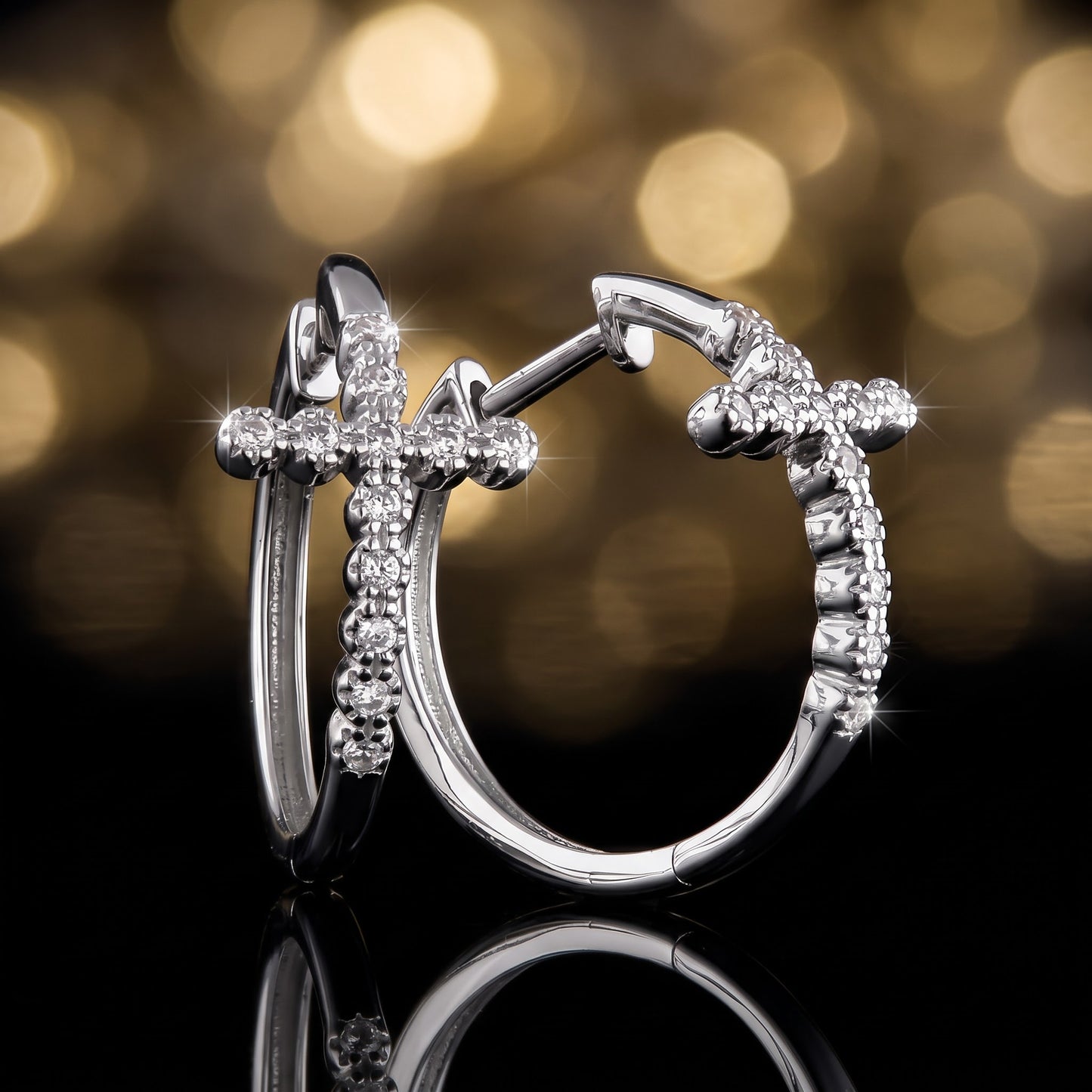 Sterling Silver Bubbly Cross Hoops Round Cut Clear CZ Earrings Hoop Earrings for Women with CZ, Sterling Hoops, Dainty Everyday Jewelry Gift view 3