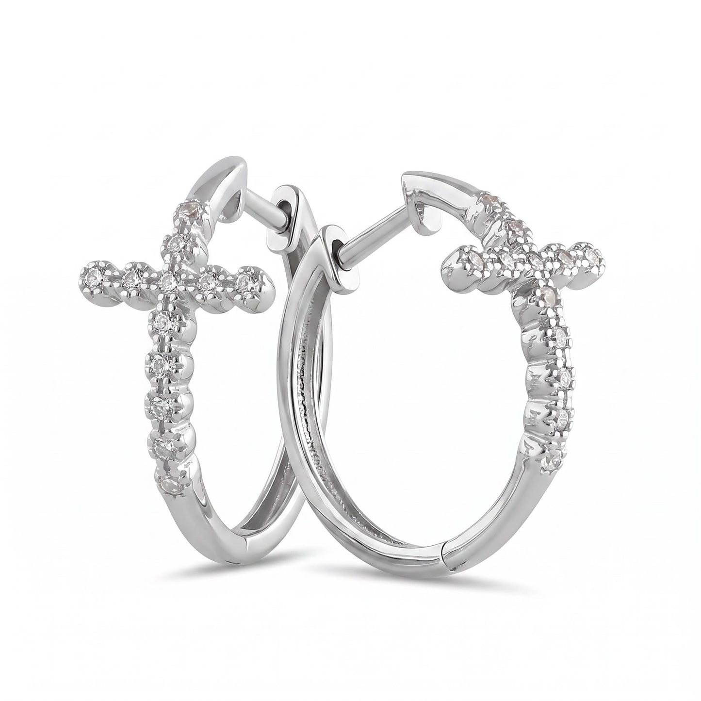 Sterling Silver Bubbly Cross Hoops Round Cut Clear CZ Earrings Hoop Earrings for Women with CZ, Sterling Hoops, Dainty Everyday Jewelry Gift