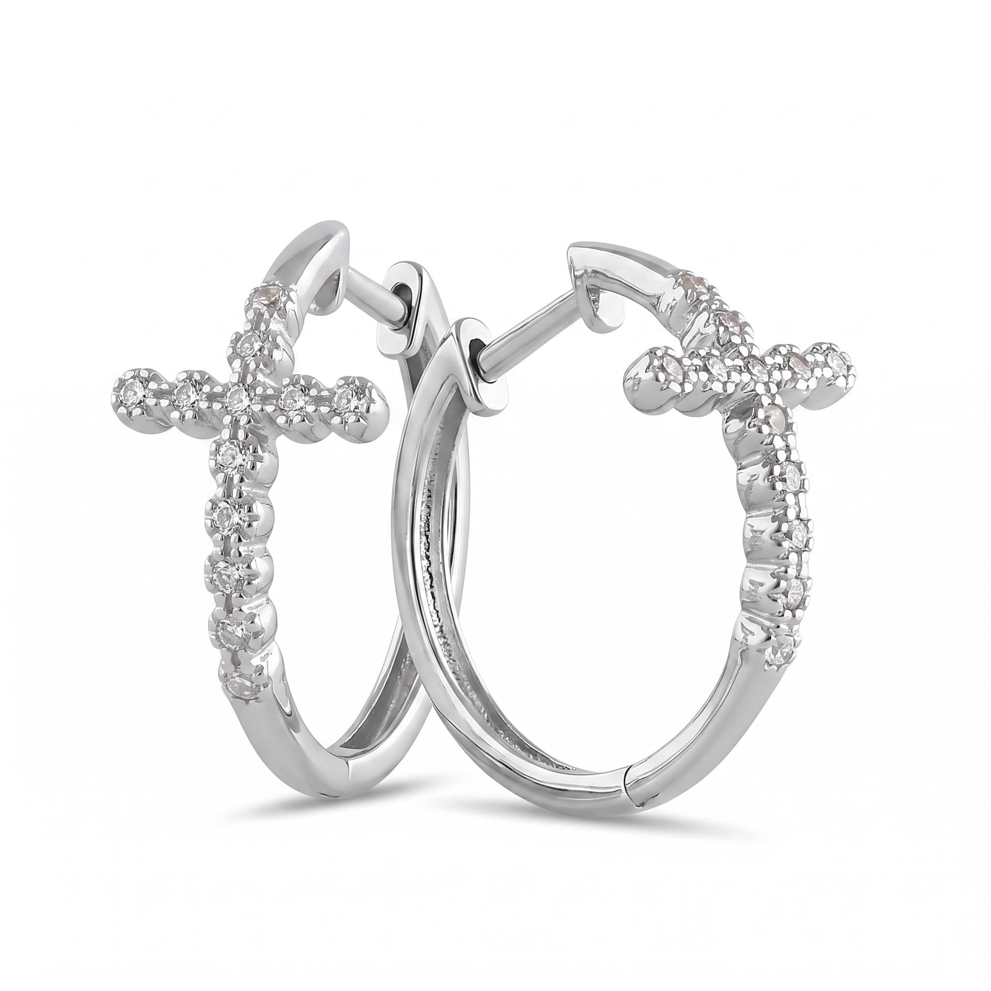 Sterling Silver Bubbly Cross Hoops Round Cut Clear CZ Earrings Hoop Earrings for Women with CZ, Sterling Hoops, Dainty Everyday Jewelry Gift