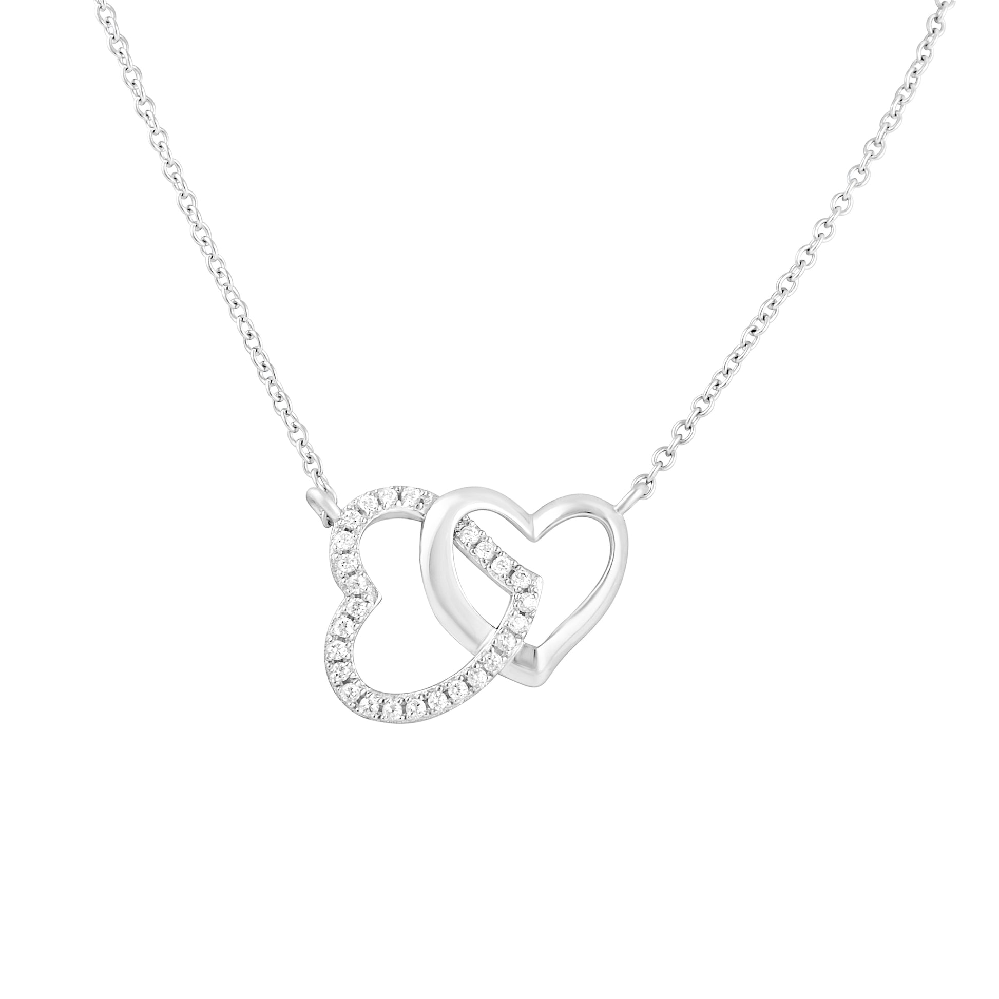 Sterling Silver CZ Interlocking Hearts Necklace, 18" | SilverCloseOut