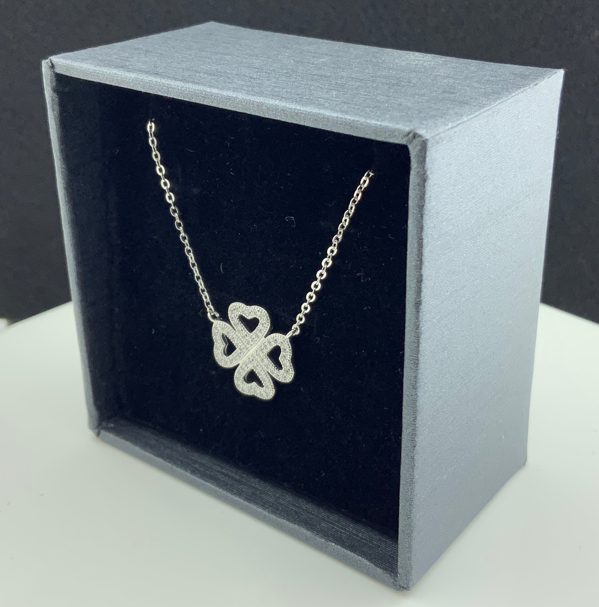 Sterling Silver Simulated Diamond Four Leaf Clover Necklace | SilverCloseOut