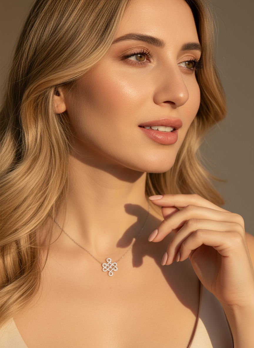 Sterling Silver Sterling Silver Simulated Diamond Love Knot Necklace, 18" | — scale reference