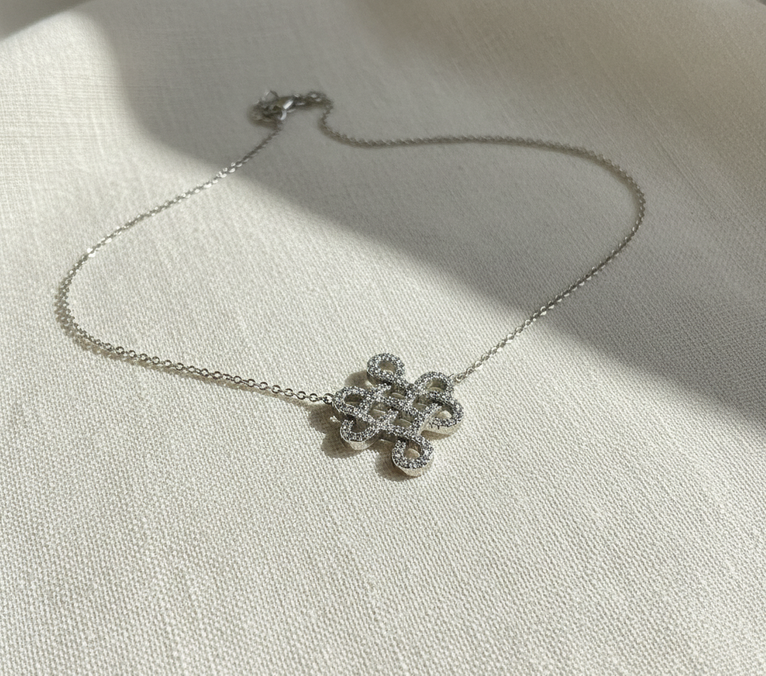 Sterling Silver Sterling Silver Simulated Diamond Love Knot Necklace, 18" | — view 7