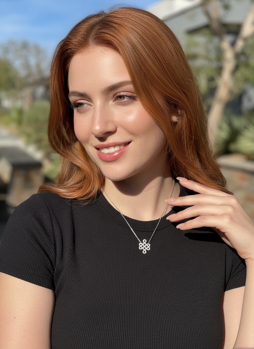 Sterling Silver Sterling Silver Simulated Diamond Love Knot Necklace, 18" | — detail view