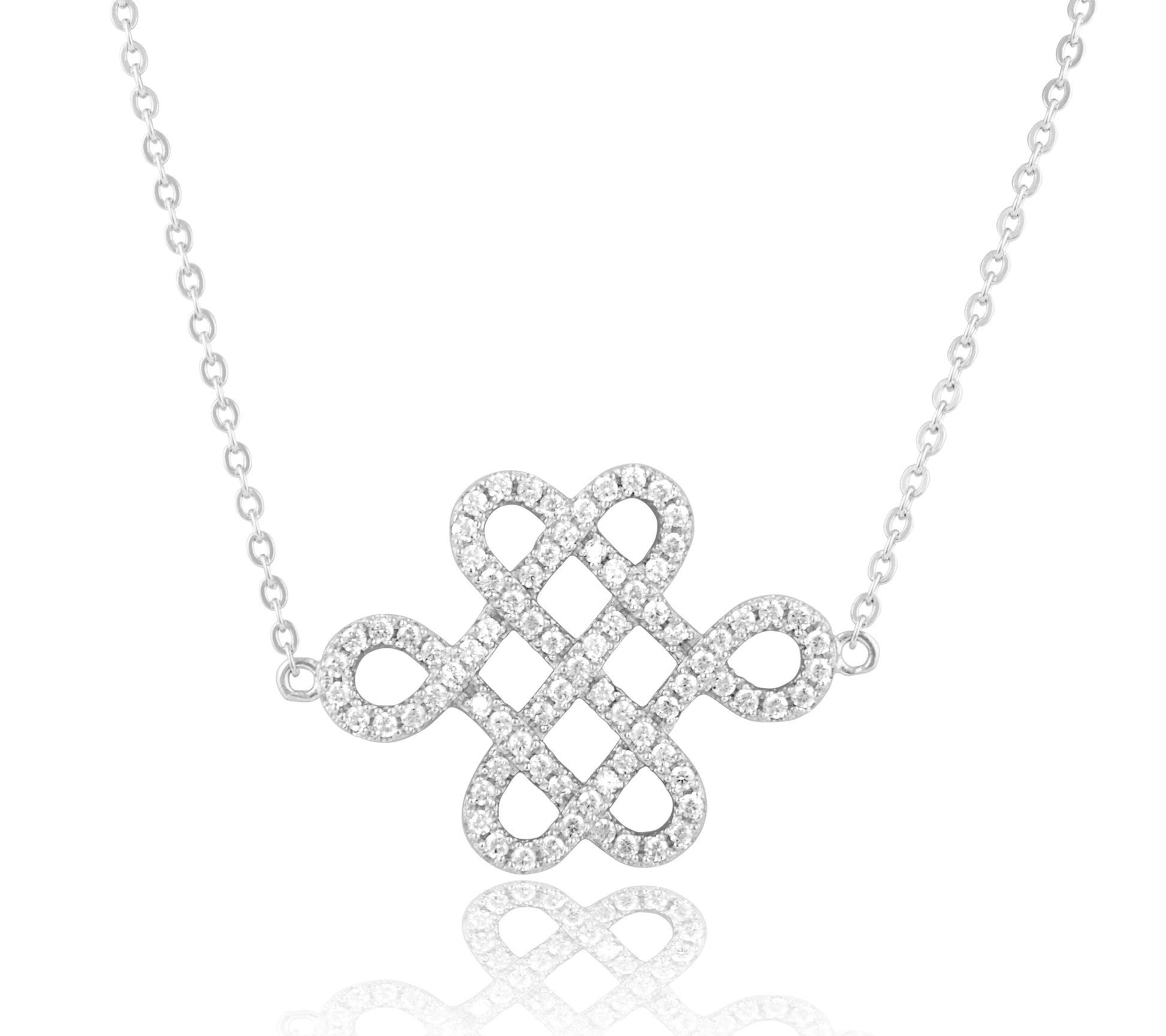 Sterling Silver Simulated Diamond Love Knot Necklace, 18" | SilverCloseOut