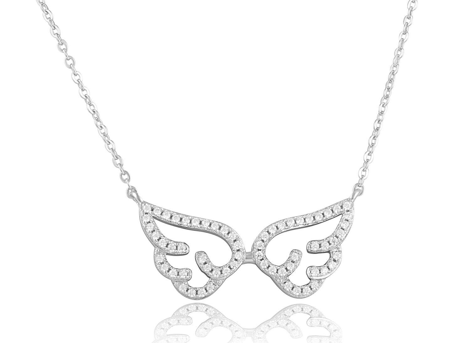 Sterling Silver Simulated Diamond Angel Wings Necklace, 18" | SilverCloseOut