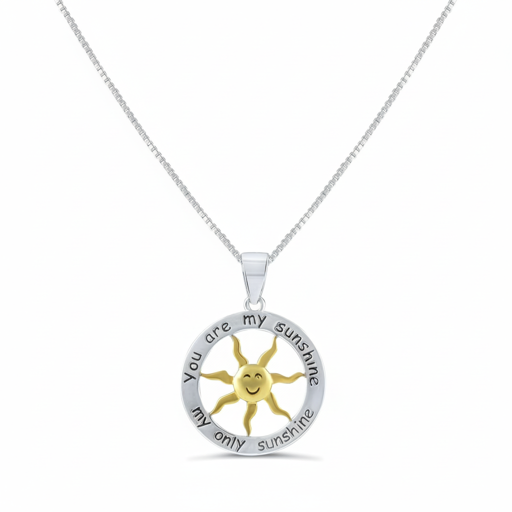Sterling Silver Two Tone You are my Sunshine my Only Sunshine Necklace, 18"