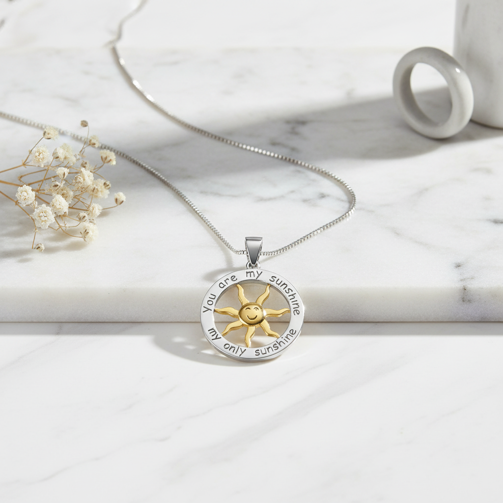 Sterling Silver Two Tone You are my Sunshine my Only Sunshine Necklace, 18"