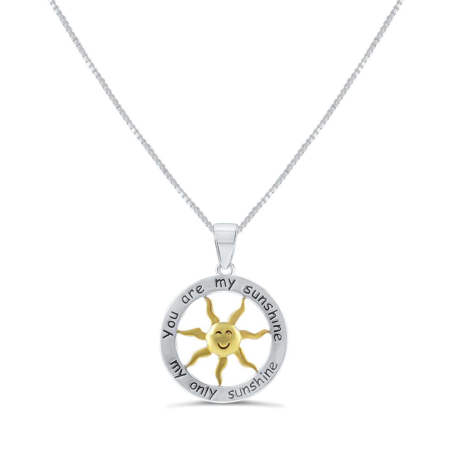Sterling Silver Two Tone You are my Sunshine my Only Sunshine Necklace, 18"