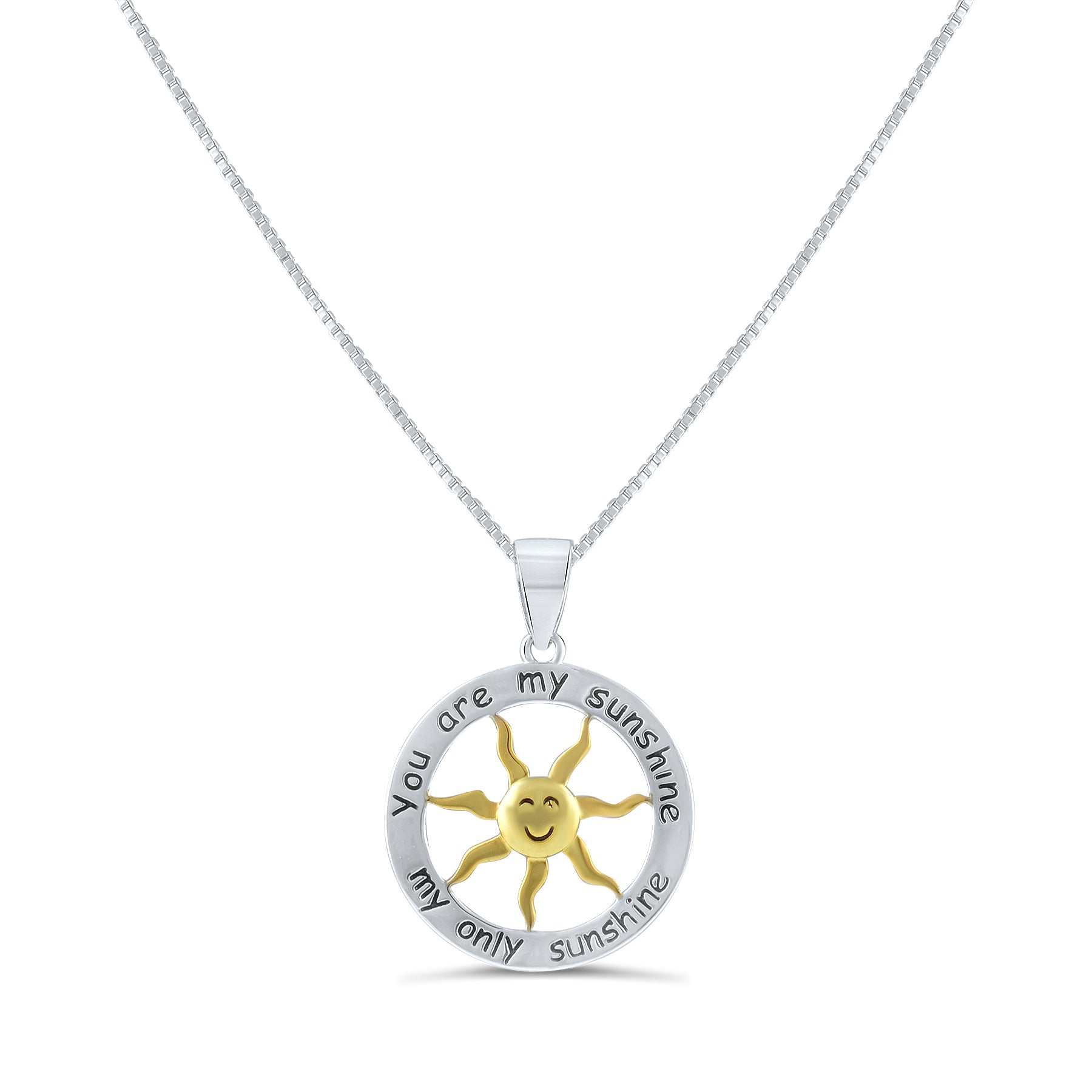 Sterling Silver Two Tone You are my Sunshine my Only Sunshine Necklace, 18"