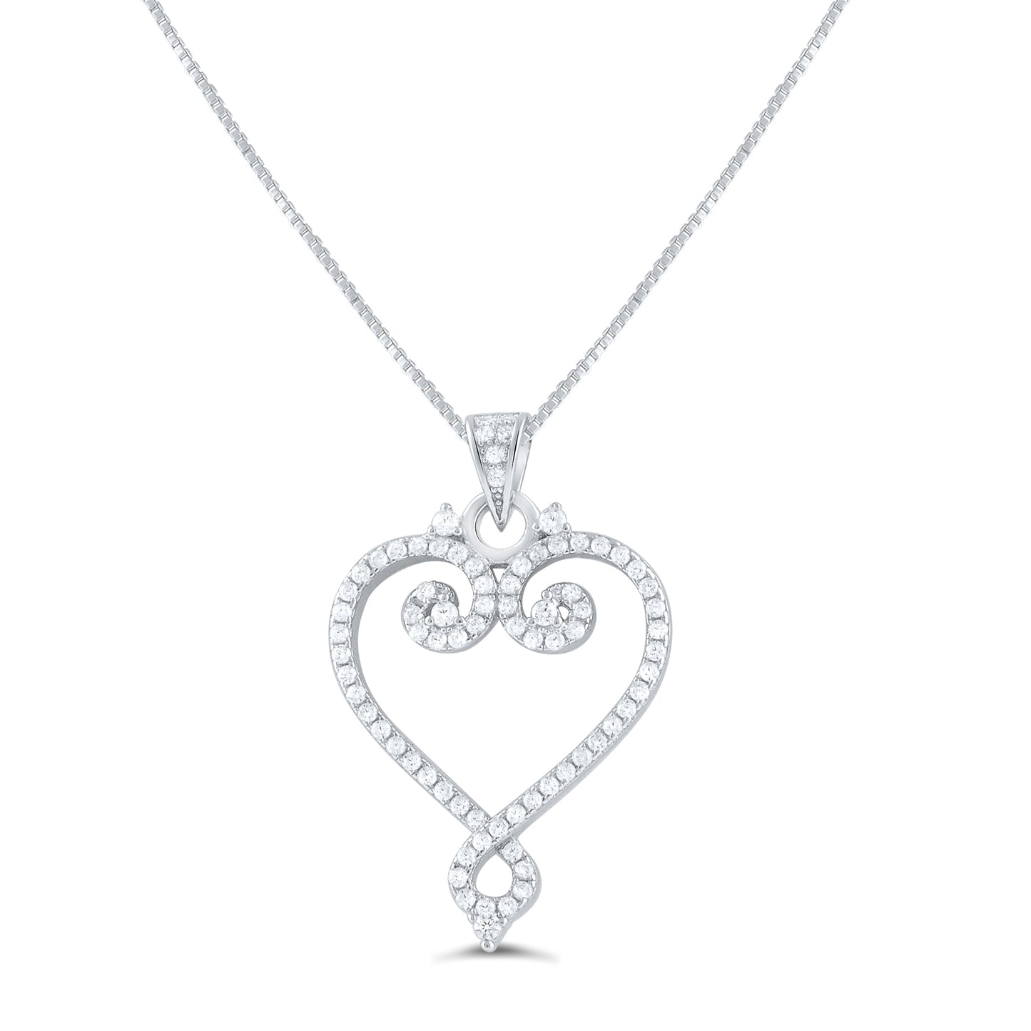 Sterling Silver CZ filigree Heart Necklace, 18" | SilverCloseOut