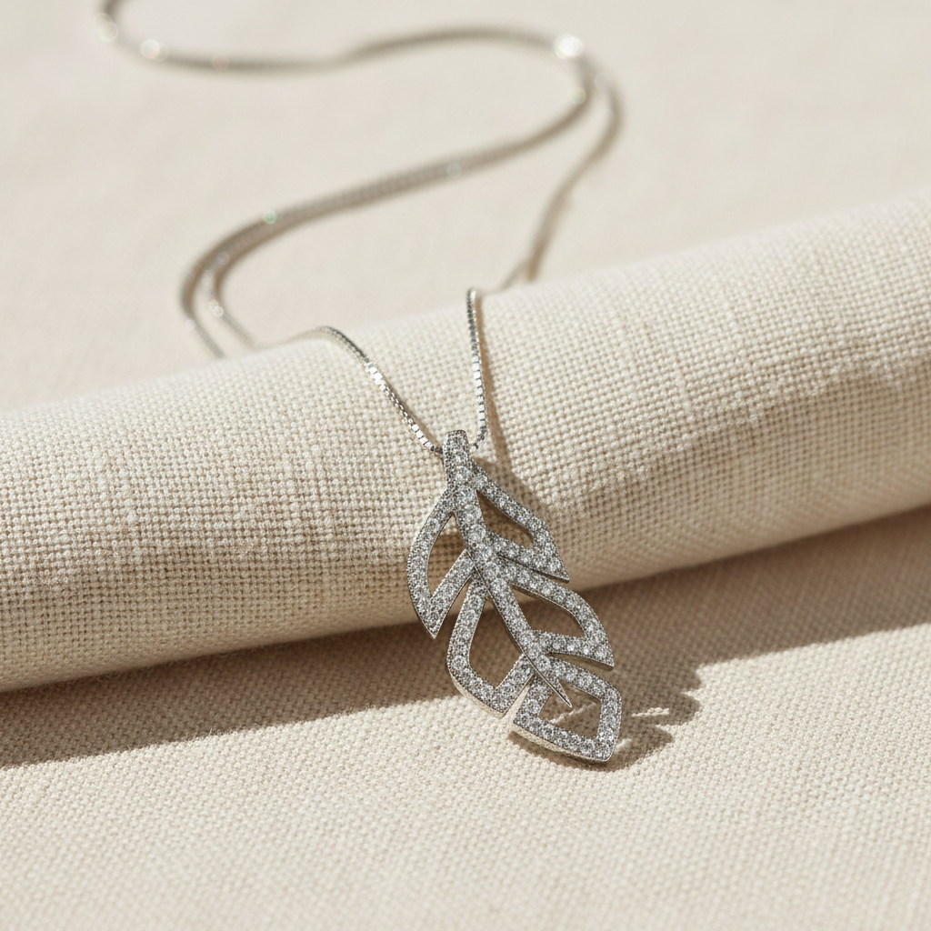 Sterling Silver CZ Feather Necklace, 18" | SilverCloseOut