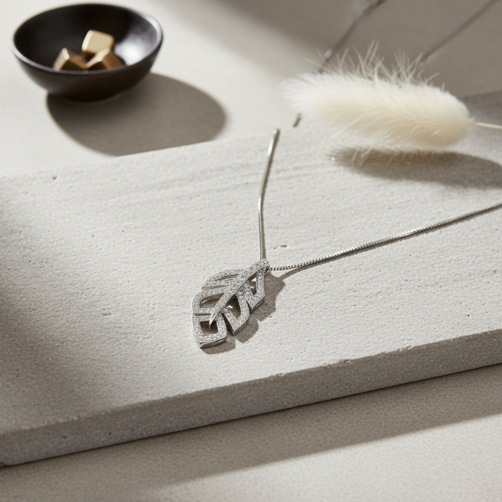 Sterling Silver CZ Feather Necklace, 18" | SilverCloseOut