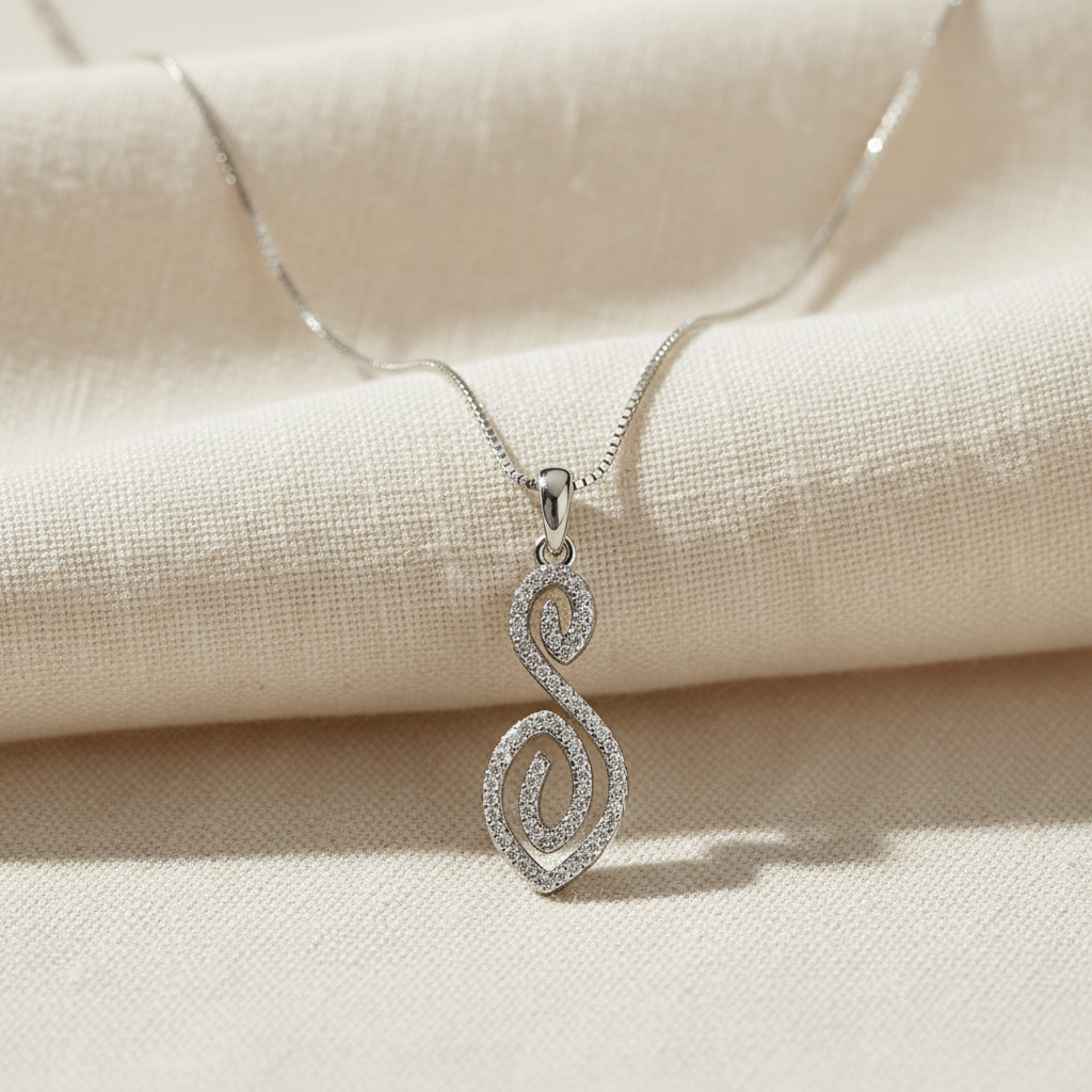 Sterling Silver CZ Letter S Initial Necklace, 18" | SilverCloseOut