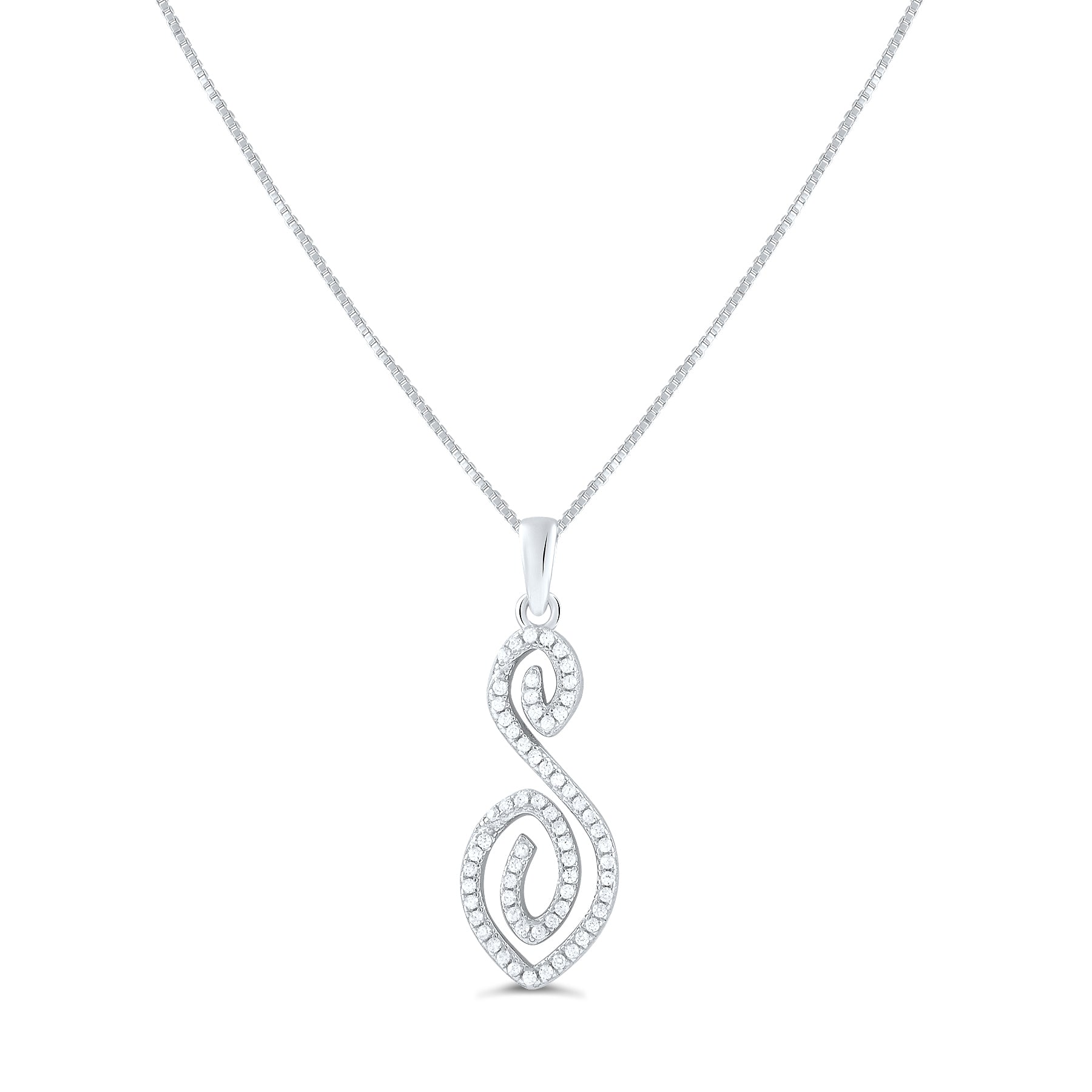 Sterling Silver CZ Letter S Initial Necklace, 18" | SilverCloseOut