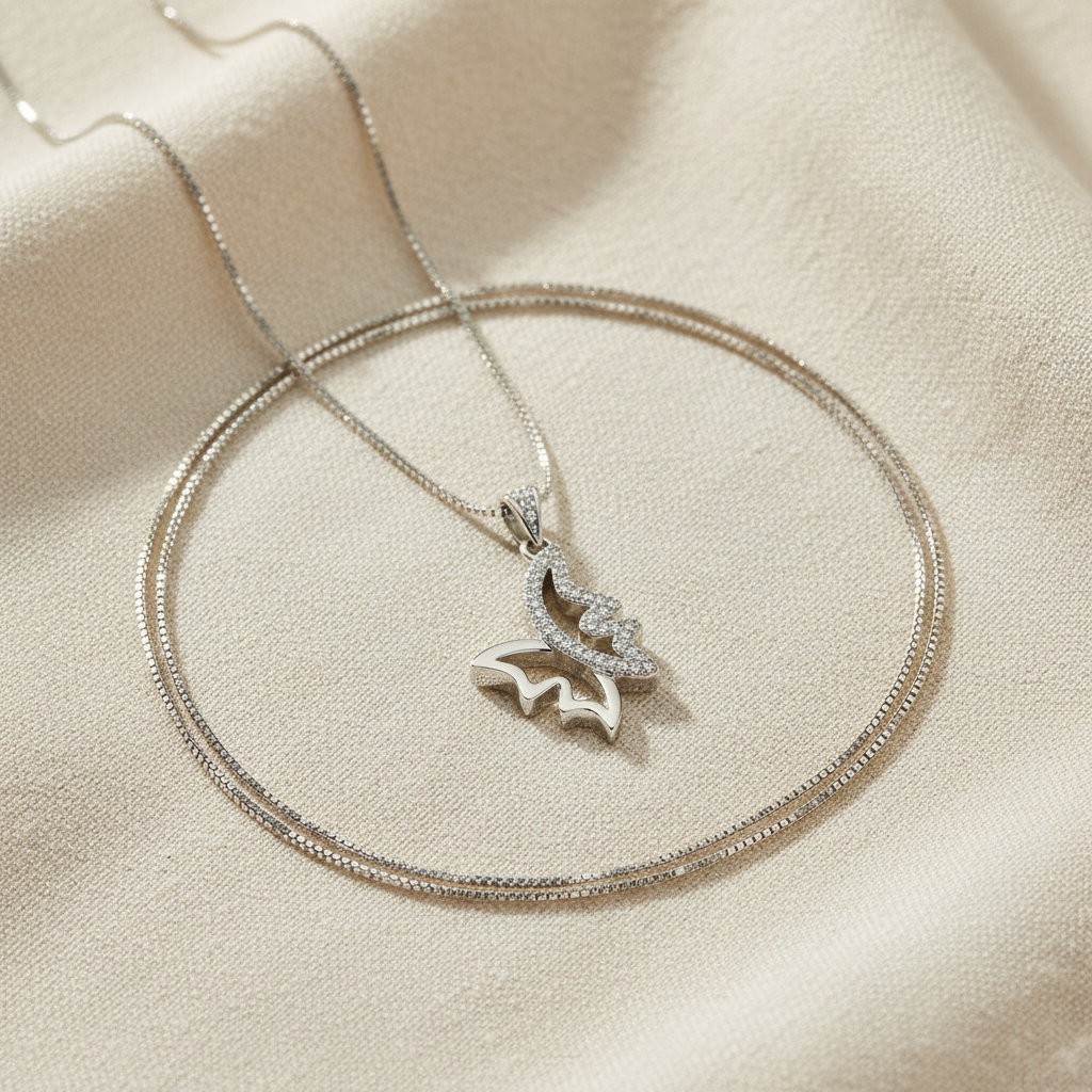 Sterling Silver CZ Art Butterfly Necklace, 18" | SilverCloseOut