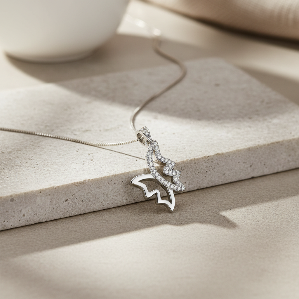 Sterling Silver CZ Art Butterfly Necklace, 18" | SilverCloseOut