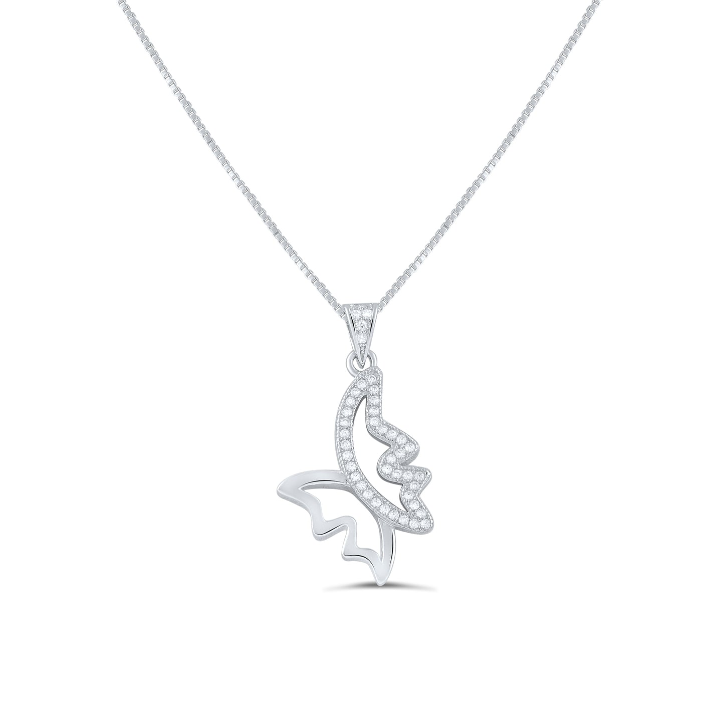 Sterling Silver CZ Art Butterfly Necklace, 18" | SilverCloseOut