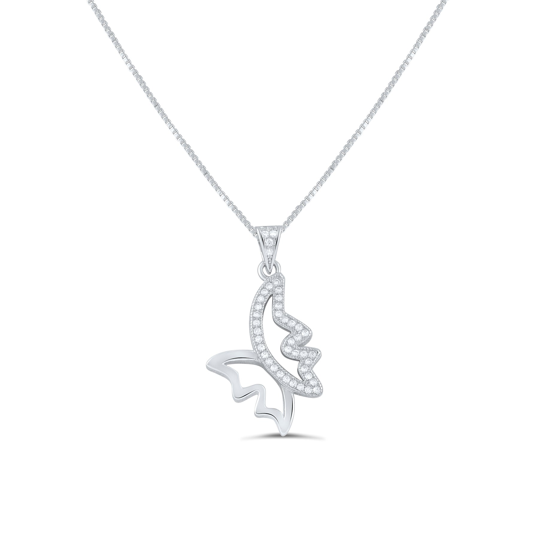 Sterling Silver CZ Art Butterfly Necklace, 18" | SilverCloseOut