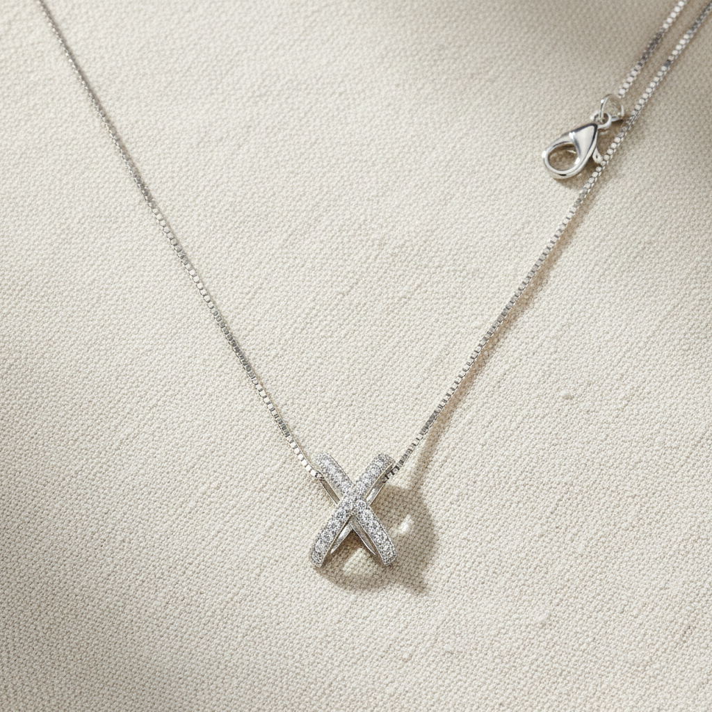 Sterling Silver CZ Initial X Necklace, 18" | SilverCloseOut